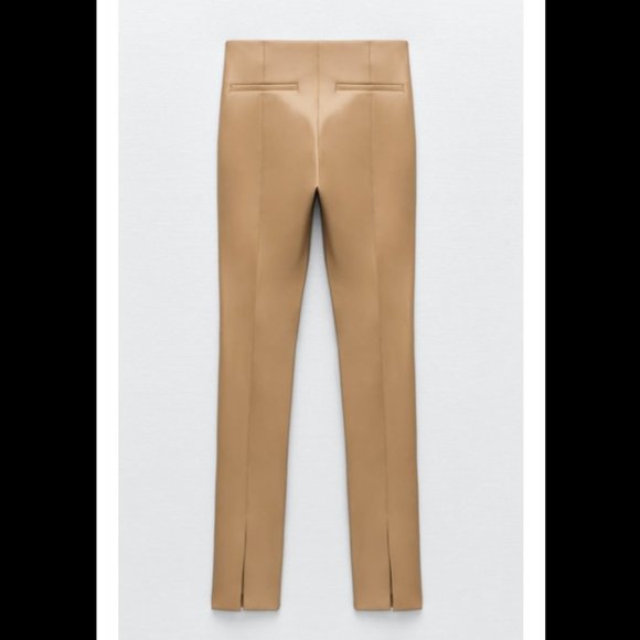 ZARA Tan Faux Leather High Rise Extra Long Pants (MEDIUM) - Picture 2 of 10
